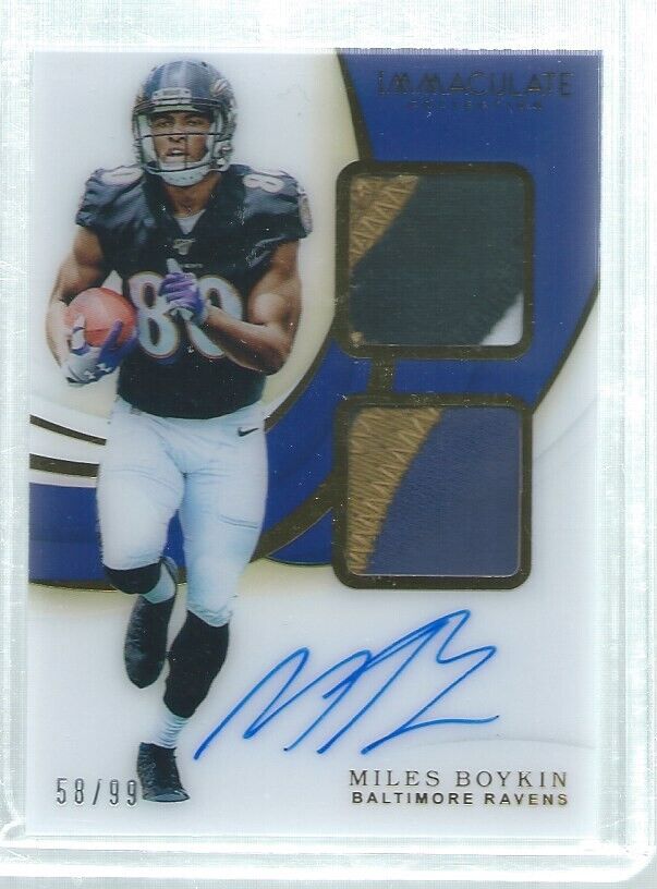 MILES BOYKIN 2019 IMMACULATE DUAL 3 COLOR PATCH ON CARD AUTO RC #D 58/99