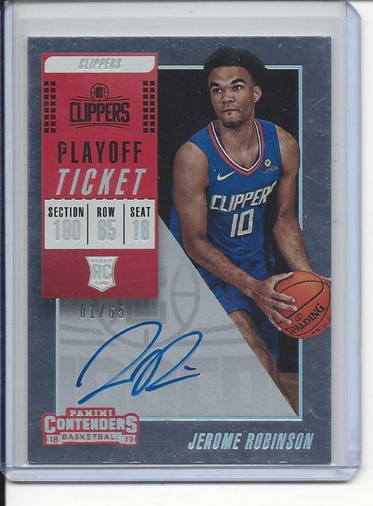 JEROME ROBINSON 2018-19 CONTENDERS PLAYOFF TICKET FOIL ON CARD AUTO RC #D 1/65