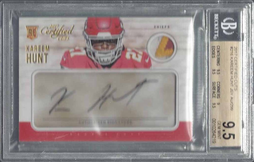 KAREEM HUNT 2017 CERTIFIED CUTS 3 CLR PATCH AUTO RC /299 BGS 9.5 w 10 AU POP 1/1
