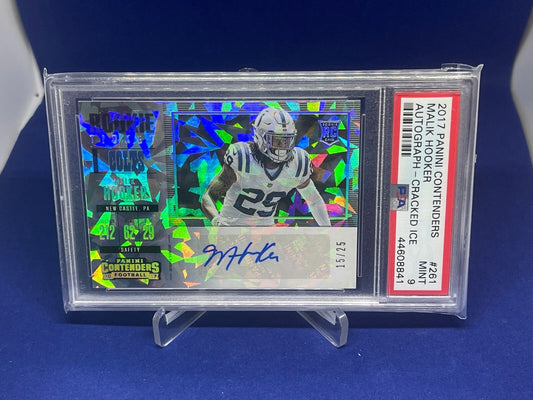 MALIK HOOKER 2017 PANINI CONTENDERS ROOKIE CRACKED ICE AUTO RC #D 15/25 PSA 9