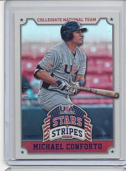 MICHAEL CONFORTO 2015 USA STARS & STRIPES LONGEVITY HOLOFOIL PROSPECT #D 7/49