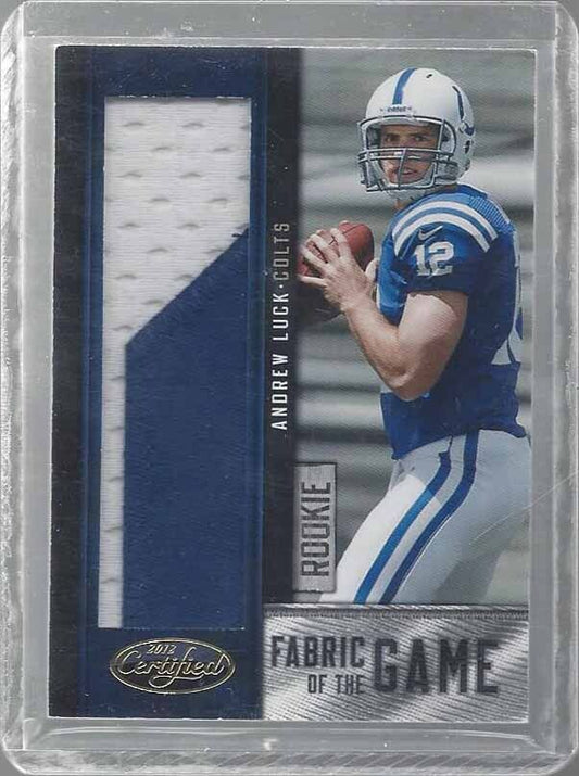 ANDREW LUCK 2012 CERTIFIED FABRIC OF THE GAME GOLD JUMBO ROOKIE PATCH RC #D 5/49