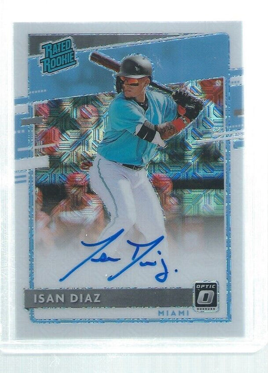 ISAN DIAZ 2020 DONRUSS OPTIC MOJO PRIZM RATED ROOKIE ON CARD AUTO RC #D 47/99