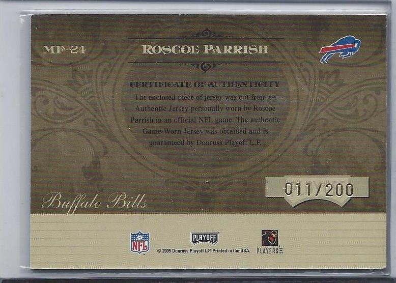 1/1 ROSCOE PARRISH 2005 ABSOLUTE MARKS FAME JERSEY AUTO RC #D 11/200 JERSEY #11!