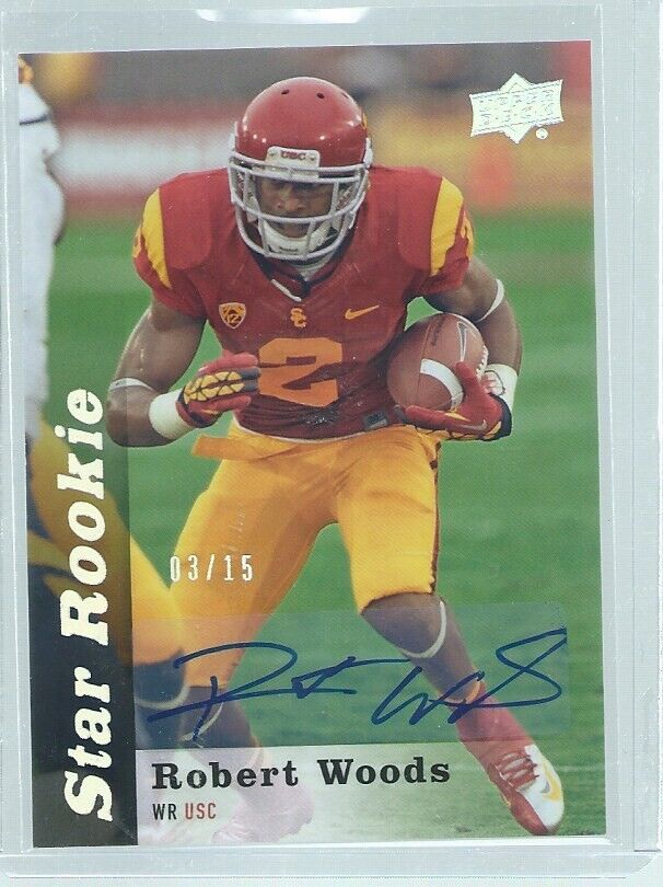 ROBERT WOODS 2013 UD UPPER DECK STAR ROOKIE SILVER HOLOFOIL AUTO RC #D 3/15