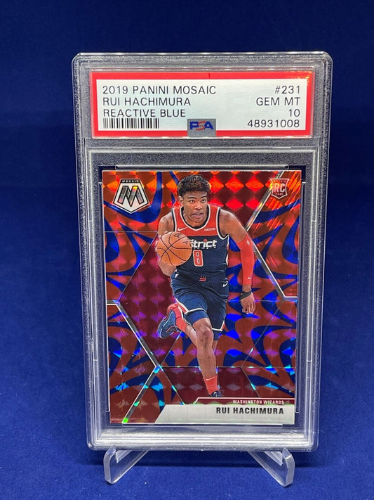 RUI HACHIMURA 2019-20 PANINI MOSAIC REACTIVE BLUE PRIZM ROOKIE RC #231 PSA 10