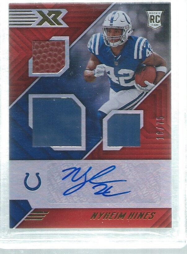 NYHEIM HINES 2018 PANINI XR TRIPLE JERSEY AUTO RED ROOKIE RC #D 16/75