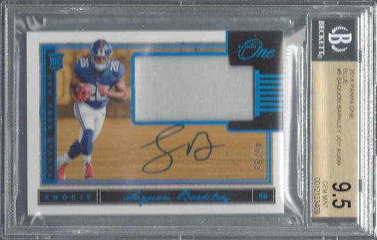 SAQUON BARKLEY 2010 PANINI ONE BLUE RPA PATCH ON CARD AUTO RC /99 BGS 9.5 10 AU