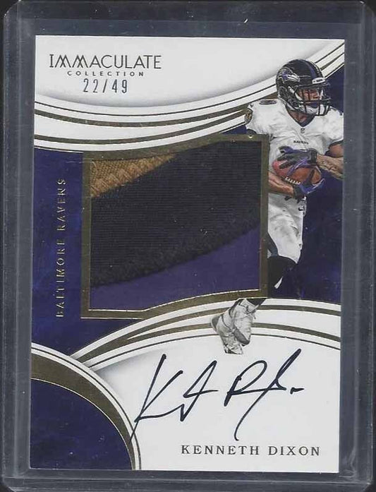 KENNETH DIXON 2016 IMMACULATE GOLD RPA JUMBO 3 COLOR RAVENS PATCH AUTO RC #D /49