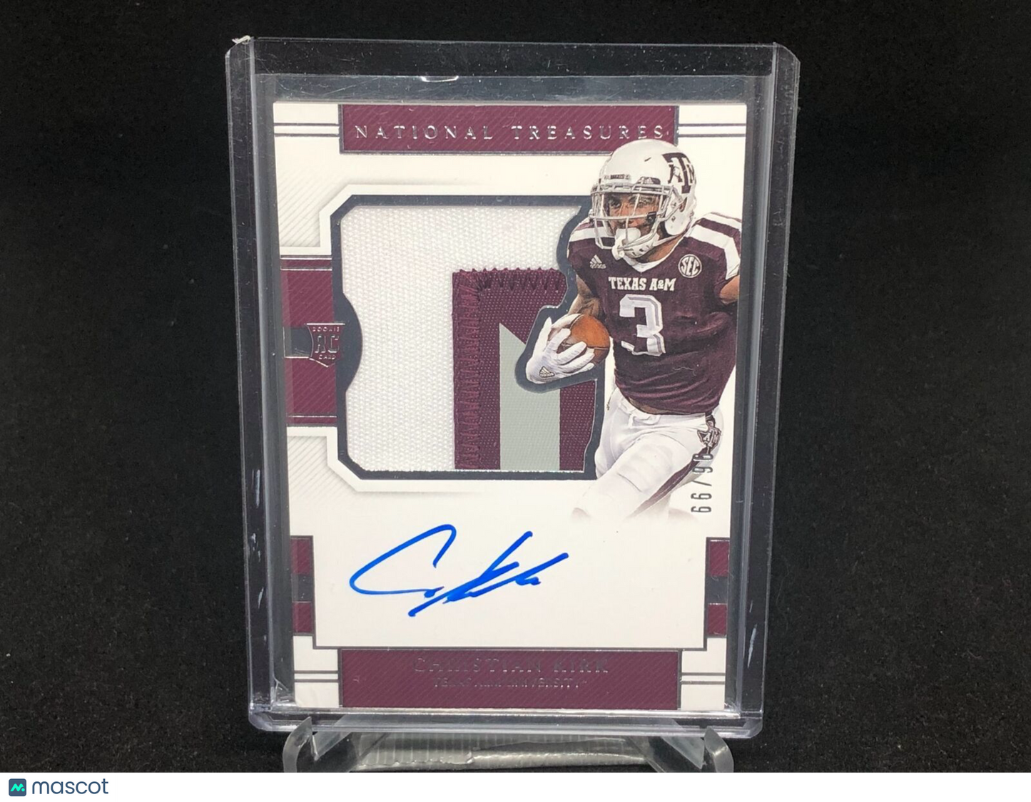CHRISTIAN KIRK 2018 NATIONAL TREASURES JUMBO PATCH ON CARD AUTO RC #D 96/99