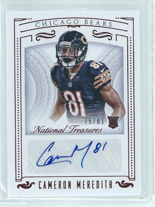 CAMERON MEREDITH 2015 NATIONAL TREASURES AUTO RED JERSEY NUMBER RC #D /81