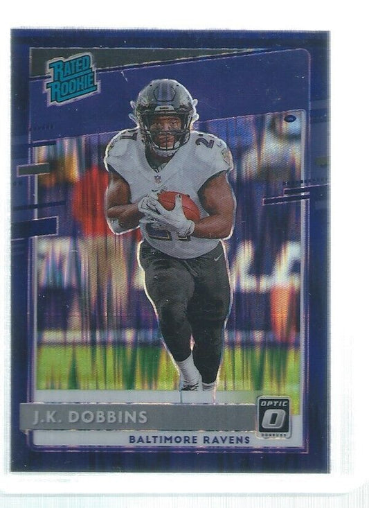 JK DOBBINS 2020 DONRUSS OPTIC HOLO RATED ROOKIE PURPLE SHOCK FLASH RC #161