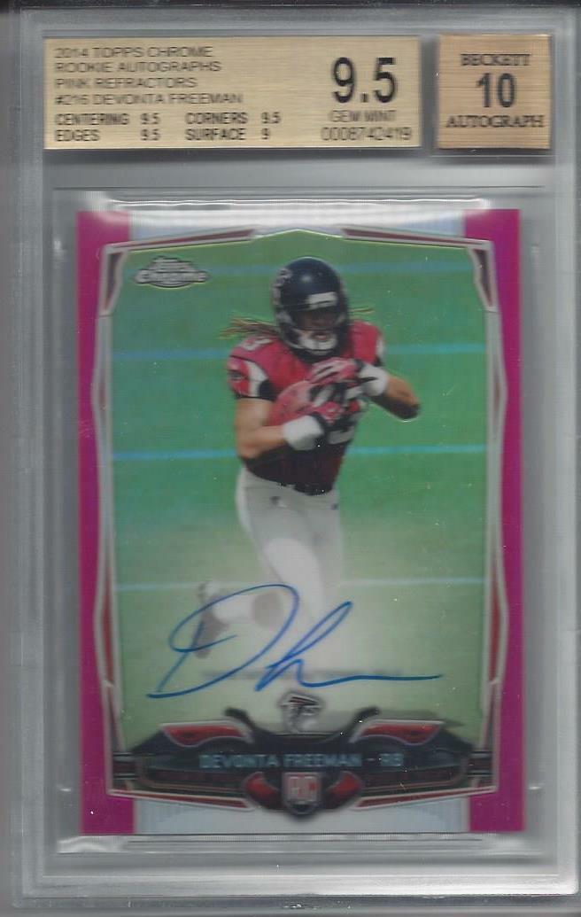 DEVONTA FREEMAN 2014 TOPPS CHROME PINK REFRACTOR AUTO RC /75 BGS 9.5 w/ 10 AUTO