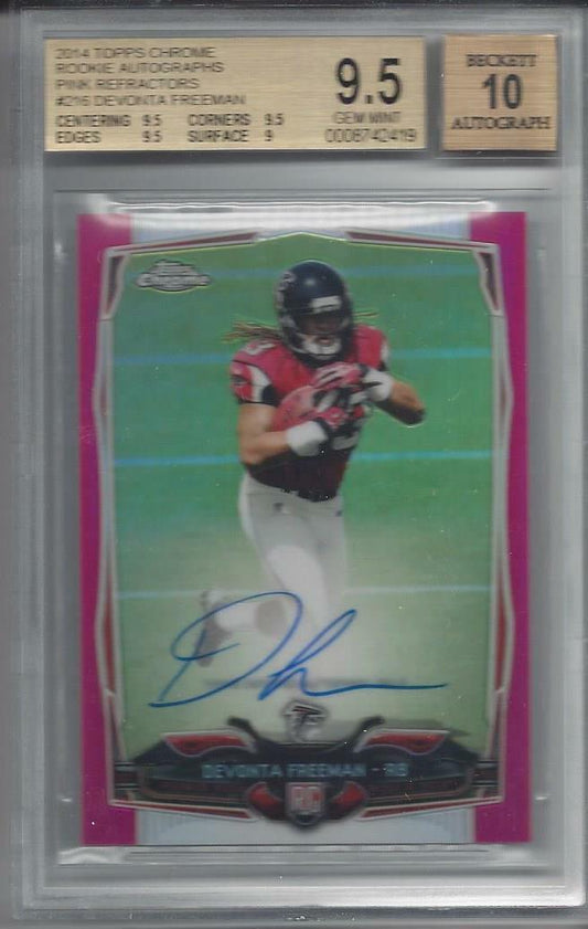 DEVONTA FREEMAN 2014 TOPPS CHROME PINK REFRACTOR AUTO RC /75 BGS 9.5 w/ 10 AUTO