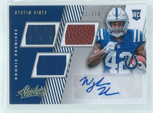 NYHEIM HINES 2018 PANINI ABSOLUTE TRIPLE JERSEY AUTO RC #D /399