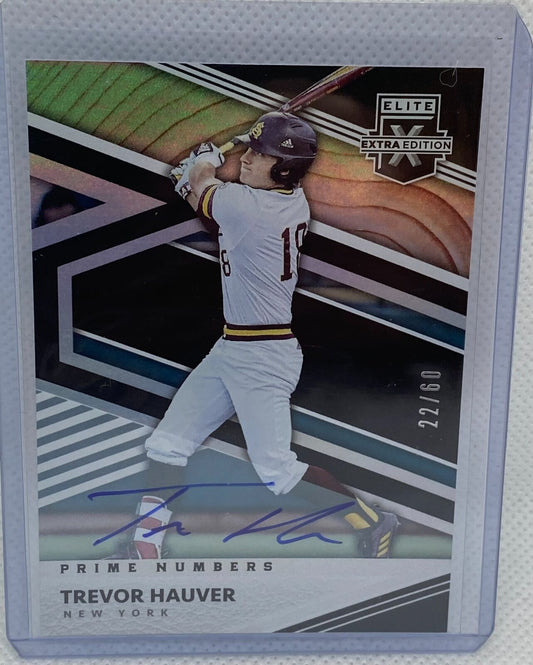 TREVOR HAUVER 2020 PANINI ELITE EXTRA EDITION PRIME NUMBERS AUTO #D 22/60