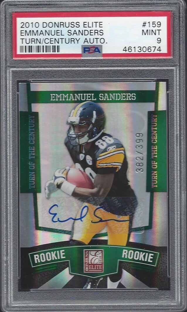 EMMANUEL SANDERS 2010 DONRUSS ELITE TURN OF THE CENTURY AUTO RC /399 PSA 9 MINT