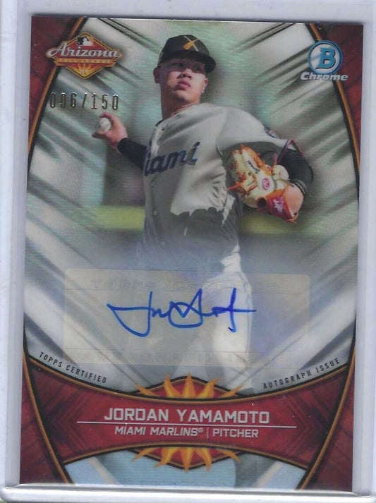 JORDAN YAMAMOTO 2019 BOWMAN CHROME ARIZONA FALL LEAGUE REFRACTOR AUTO #d /150