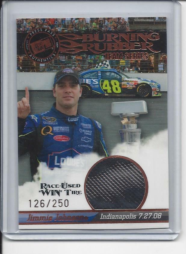 JIMMIE JOHNSON 2008 PRESS PASS BURNING RUBBER TEAM SERIES RACE USED TIRE #D /250