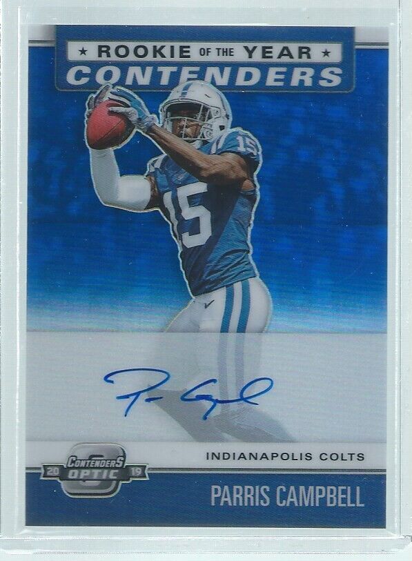 PARRIS CAMPBELL 2019 CONTENDERS OPTIC BLUE ROOKIE OFTHE YEAR ON CARD AUTO RC /75