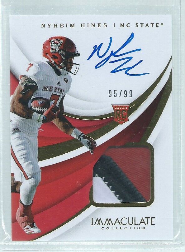 NYHEIM HINES 2018 PANINI IMMACULATE 3 COLOR PATCH ON CARD AUTO RC #D 95/99