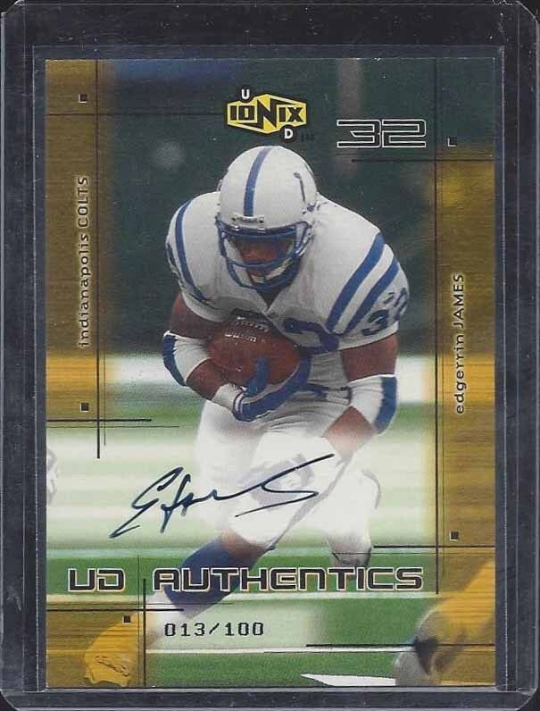 EDGERRIN JAMES 2000 IONIX UD AUTHENTICS GOLD YELLOW ON CARD COLTS AUTO #D 13/100
