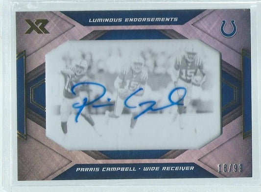 PARRIS CAMPBELL 2019 PANINI XR LUMINOUS ENDORSEMENTS ON CARD AUTO RC #D 18/99