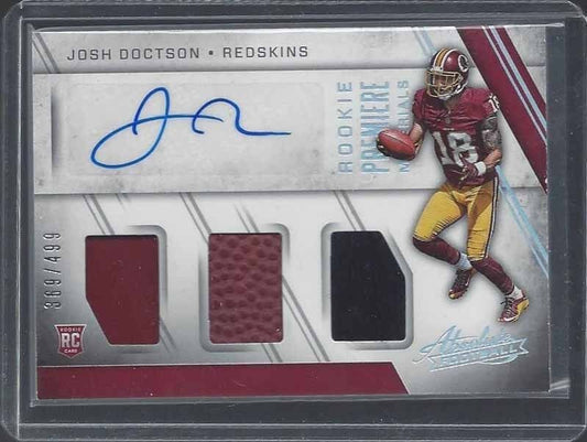 JOSH DOCTSON 2016 ABSOLUTE RPM REDSKINS TRIPLE JERSEY BALL AUTO RC #D 369/499
