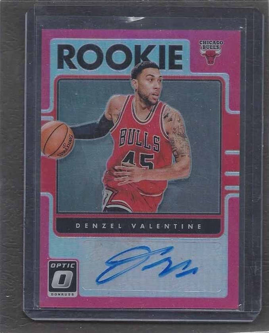 DENZEL VALENTINE 2016-17 DONRUSS OPTIC PINK HOLO BULLS ROOKIE AUTO RC #D 10/25
