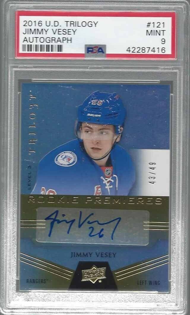 JIMMY VESEY 2016 UD TRILOGY ROOKIE PREMIERES AUTO RC #D 43/49 PSA 9 MINT POP 1/1