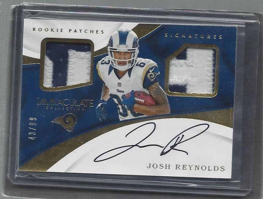 JOSH REYNOLDS 2017 PANINI IMMACULATE DUAL PATCH ON CARD ROOKIE AUTO RC #D 43/99