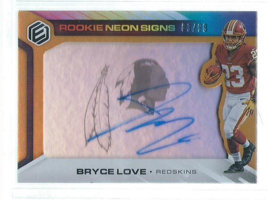 BRYCE LOVE 2019 PANINI ELEMENTS ROOKIE NEON SIGNS AUTO ORANGE RC #D 83/99