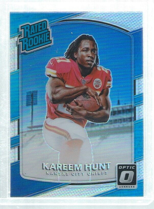 KAREEM HUNT 2017 DONRUSS OPTIC RATED ROOKIE SILVER HOLO RC #182