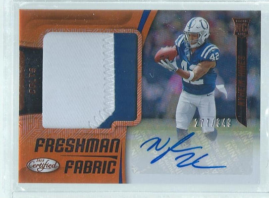 NYHEIM HINES 2018 PANINI CERTIFIED FRESHMAN 2 COLOR PATCH AUTO ORANGE RC #D /349
