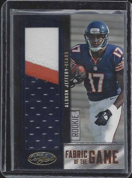 ALSHON JEFFERY 2012 CERTIFIED FABRIC OF THE GAME JUMBO 3 COLOR PATCH RC #D 25/49