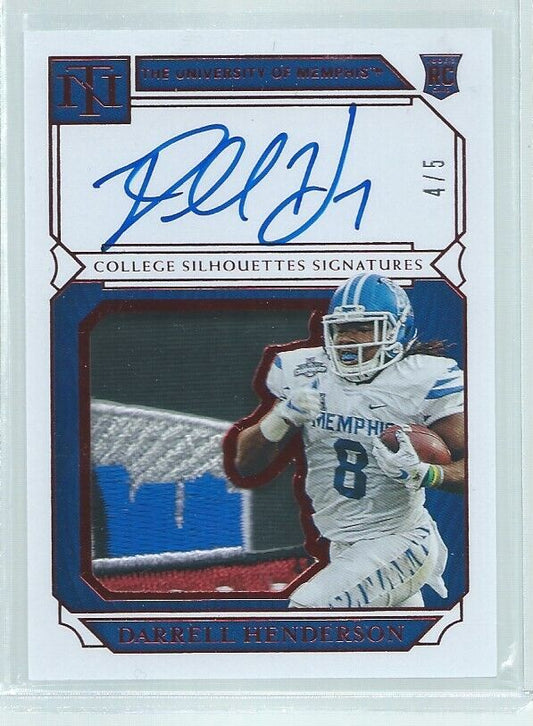 DARRELL HENDERSON 2019 NATIONAL TREASURES SILHOUETTE PATCH ONCARD AUTO RED RC /5