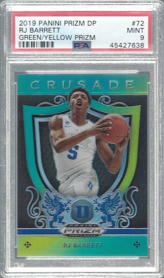 RJ BARRETT 2019 PANINI PRIZM CRUSADE GREEN YELLOW PRIZMS RC #D 128/249 PSA 9 MT