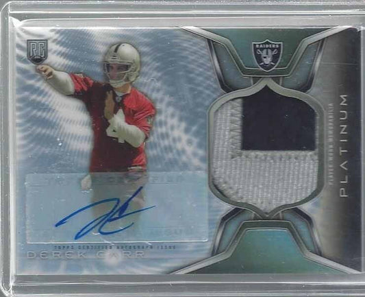 DEREK CARR 2014 TOPPS PLATINUM REFRACTOR RPA 2 COLOR ROOKIE PATCH AUTO RC