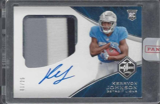 KERRYON JOHNSON 2018 LIMITED JUMBO 3 COLOR ROOKIE PATCH ON CARD AUTO RC #D 1/25
