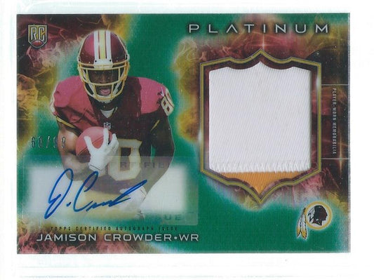JAMISON CROWDER 2015 TOPPS PLATINUM 2 COLOR PATCH AUTO GREEN REFRACTOR RC #D /99