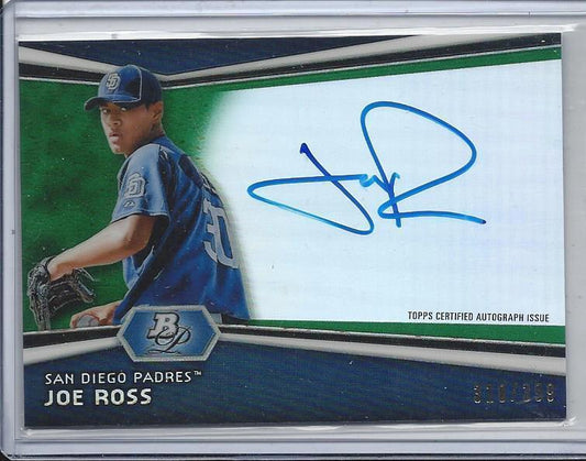 JOE ROSS 2012 BOWMAN PLATINUM GREEN REFRACTOR PROSPECT ON CARD AUTO #D 318/399
