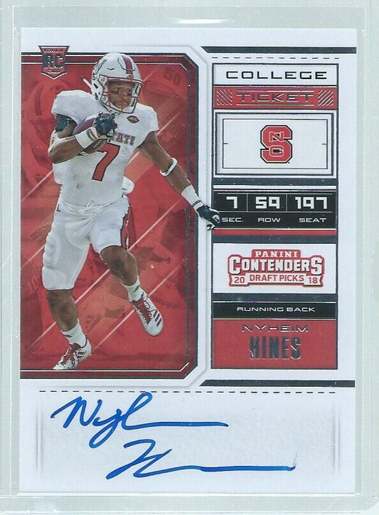 NYHEIM HINES 2018 PANINI CONTENDERS DRAFT PICKS ON CARD AUTO RC #125
