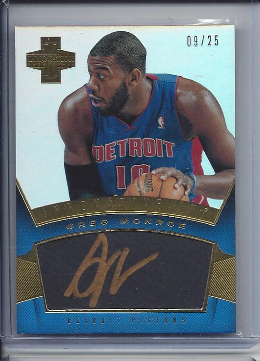 GREG MONROE 2012-13 PANINI INNOVATION INNOVATIVE INK GOLD ON CARD AUTO #D 9/25