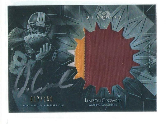 JAMISON CROWDER 2015 TOPPS DIAMOND 3 COLOR PATCH ON CARD AUTO RC #D 17/150