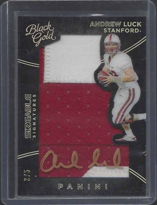 ANDREW LUCK 2016 PANINI BLACK GOLD SIZEABLE SIGNATURES 2 COLOR PATCH AUTO #D /5