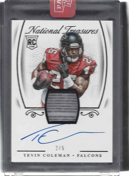 TEVIN COLEMAN 2015 NATIONAL TREASURES LAUNDRY TAG PATCH ON CARD AUTO RC #D 2/5