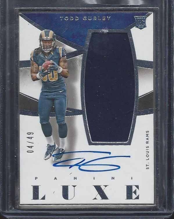 TODD GURLEY 2015 PANINI LUXE SILVER FRAME ON CARD JUMBO JERSEY AUTO RC #D 4/49
