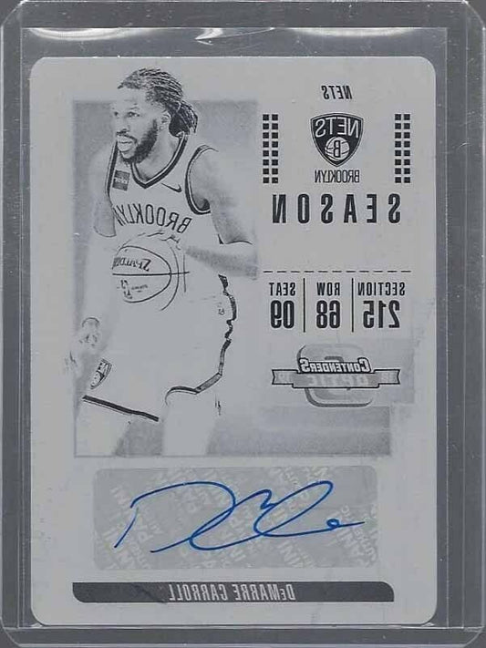 DEMARRE CARROLL 2018-19 CONTENDERS OPTIC BLACK PRINTING PLATE AUTO #D 1/1