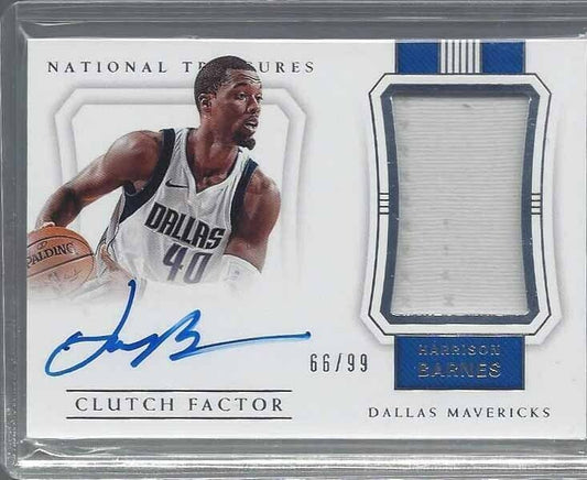 HARRISON BARNES 2017-18 NATIONAL TREASURES CLUTCH FACTOR JERSEY ON CARD AUTO /99