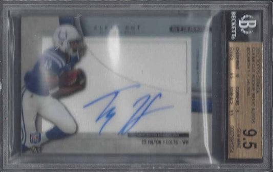 T.Y. HILTON 2012 TOPPS STRATA CLEAR CUT JERSEY ON CARD AUTO RC BGS 9.5 10 POP 5